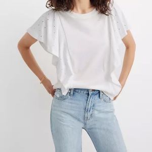 Madewell Holepunch Mix Flutter Sleeve Top M